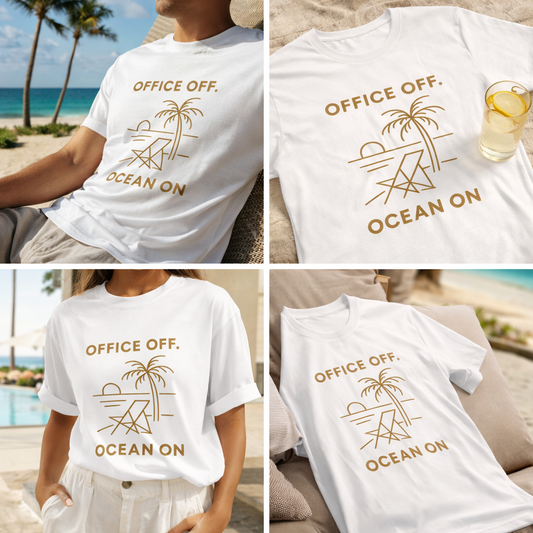Office Off, Ocean On Beach T-Shirt